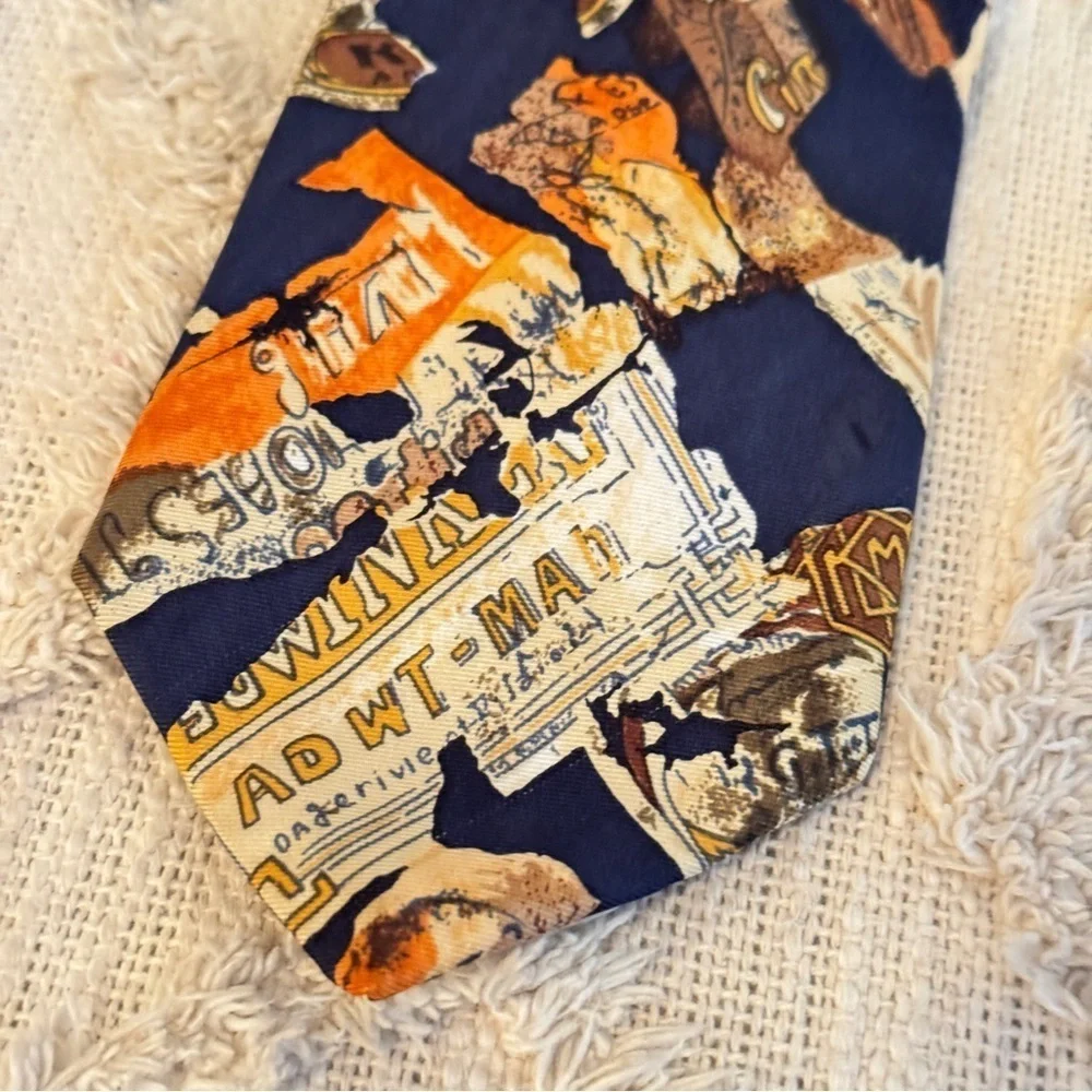 Guy Laroche Men’s Silk Tie Blue Orange Vintage Made In USA